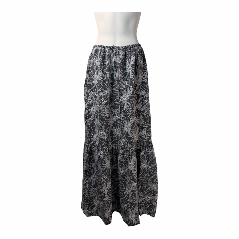 100% Silk Tiered Maxi Skirt Floral Unsubscribed XS Boho Whimsigoth Cottagecore - Picture 9 of 10